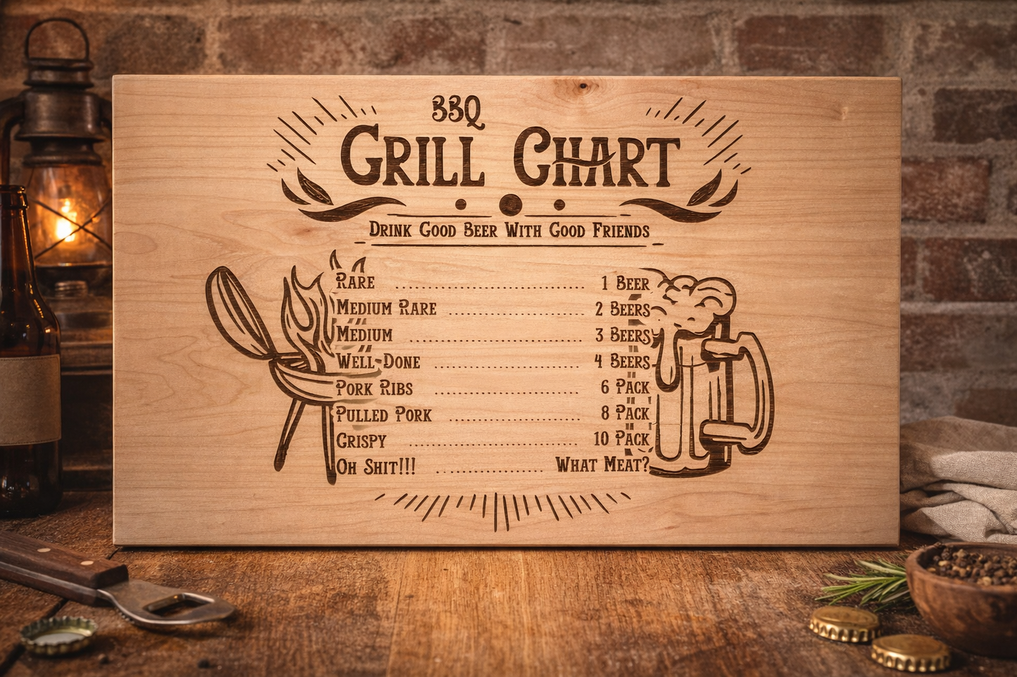 BBQ Grill Chart Charcuterie Board | Funny Beer & Steak Doneness Guide |