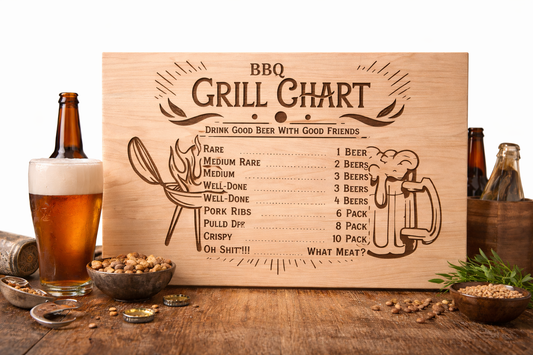 BBQ Grill Chart Charcuterie Board | Funny Beer & Steak Doneness Guide |