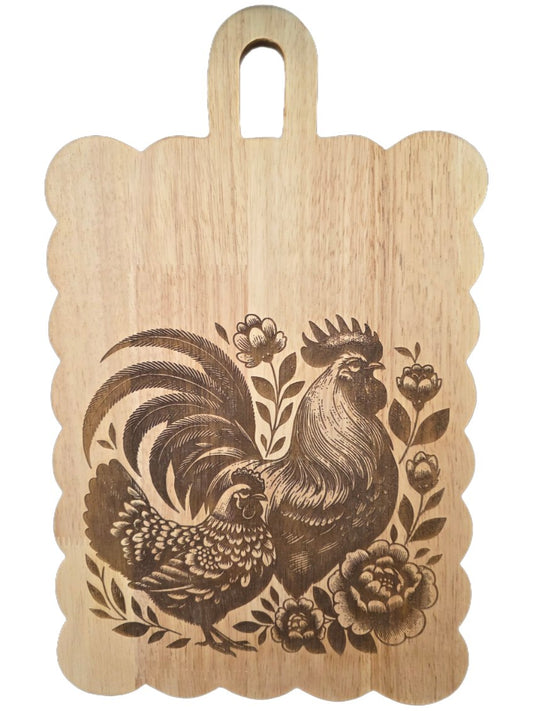 Farmhouse Chicken Cutting Board | Rooster & Hen Rustic Kitchen Decor