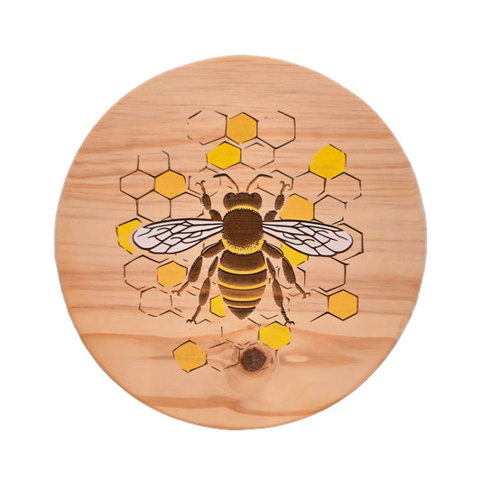 Hand-Painted Honey Bee Lazy Susan or Wall Art – 12” Round Pine Wood Decor