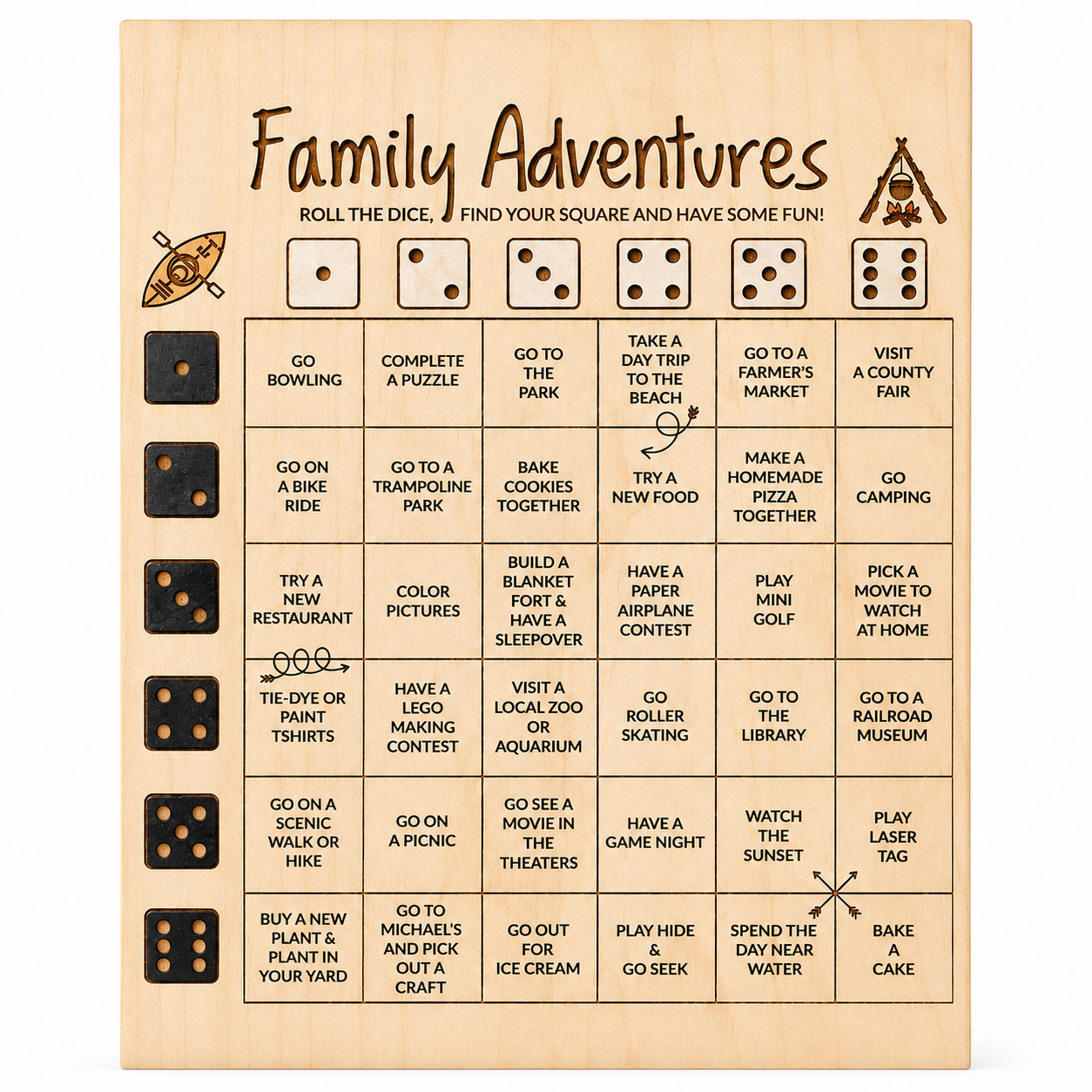 Family Adventures Dice Game Board
