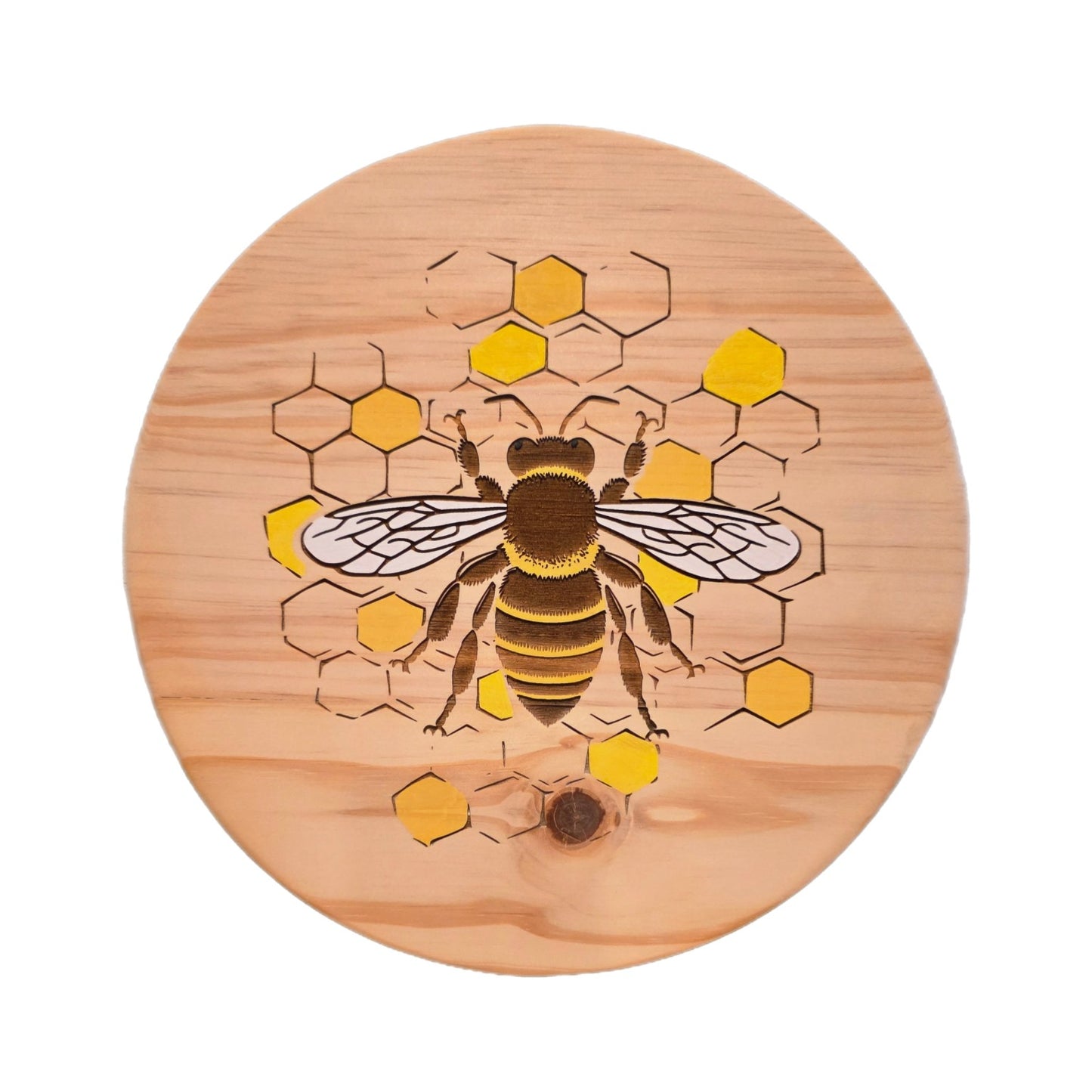 Hand-Painted Honey Bee Lazy Susan or Wall Art – 12” Round Pine Wood Decor